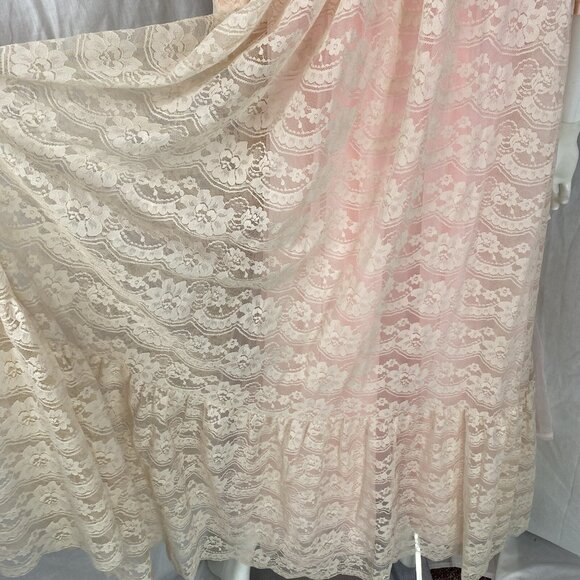 VTG PEIGNOIR SET ROBE GOWN INTIME DOUBLE CHIFFON NYLON Négligée Pink Cream Lace - Picture 6 of 16